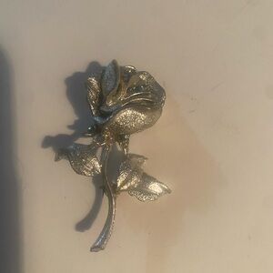 Bold Vintage Silver-Tone Sparkly Rose Brooch-Maximalist Yet Simple Glam Piece